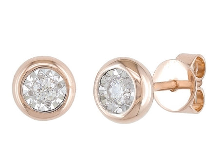 14K Yellow and White Gold Diamond illusion Bezel Set Stud Earrings