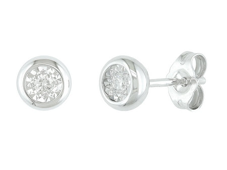 14K Yellow and White Gold Diamond illusion Bezel Set Stud Earrings