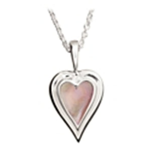 Sterling Silver Kabana Pink Heart Mother Of Pearl Necklace with Chain