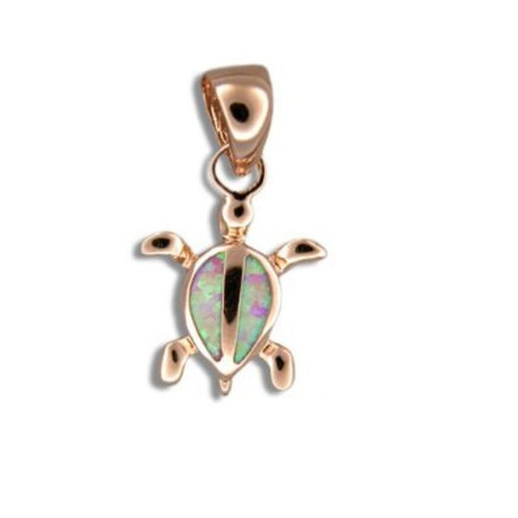 Sterling Silver Rose Gold Plated Turtle Pendant with Synthetic Opal [Jewelry]