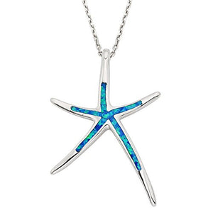 Sterling Silver 925 Inlayed Synthetic Opal Starfish Pendant
