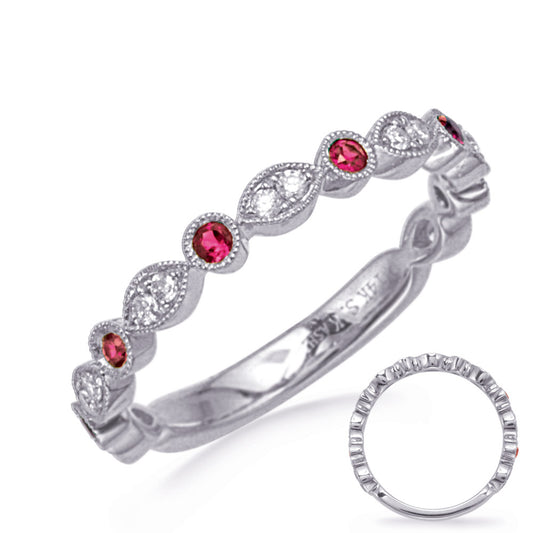 14K White Gold Diamond and Ruby Wedding Band