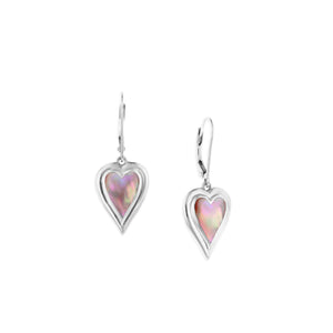 Sterling Silver 925 Inlayed Pink Mother of Pearl Kabana Heart Dangle Earrings