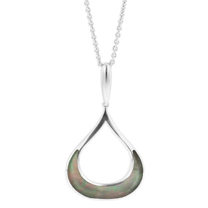 Kabana Sterling Silver Tear Drop Black Mother of Pearl Necklace