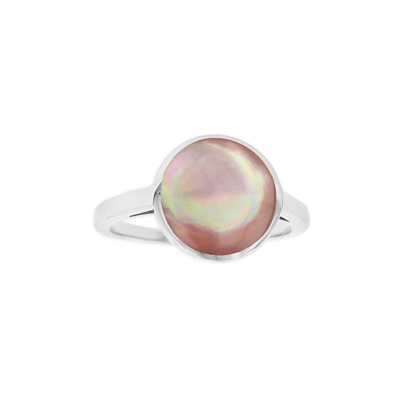Kabana Sterling Silver Pink Mother of Pearl Round Ring Size 7