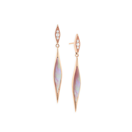 Kabana 14K Rose Gold Pink Mother of Pearl Inlay and Diamond Dangle Earrings