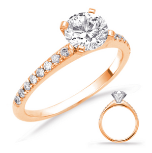 14K Rose Gold Engagement Ring with 14 side stones