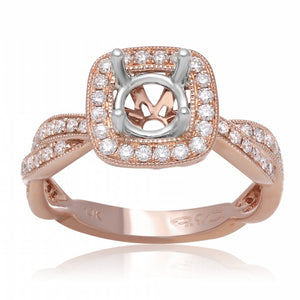 14K rose gold cushion halo diamond engagement ring