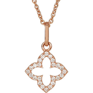 14k Rose Gold Genuine Diamond Cross Pendant with Ros_ Gold 16" Chain [Jewelry]