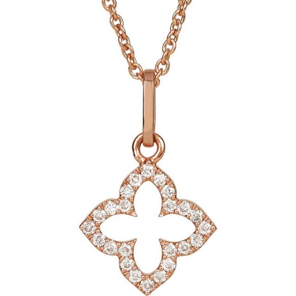 14k Rose Gold Genuine Diamond Cross Pendant with Ros_ Gold 16
